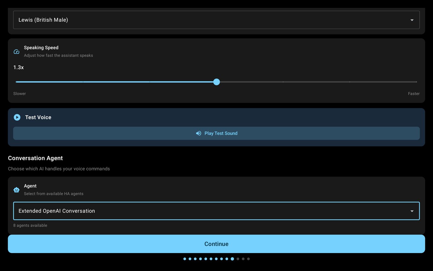 DashVoice onboarding: choosing a voice, speaking speed and conversation agent