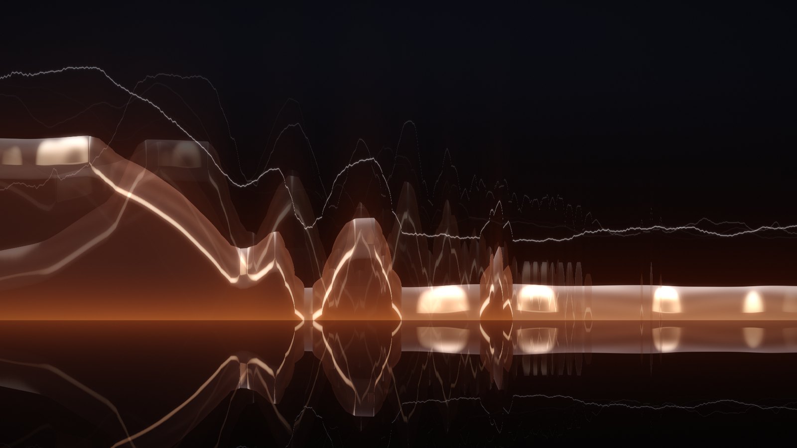 Molten Spectrum — the audio spectrum rendered as molten glass over a mirrored floor, on an Android TV